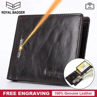 royal bagger mens short wallet rfid block real genuine cow leather free engrave man purse card holder retro fashion slim wallets