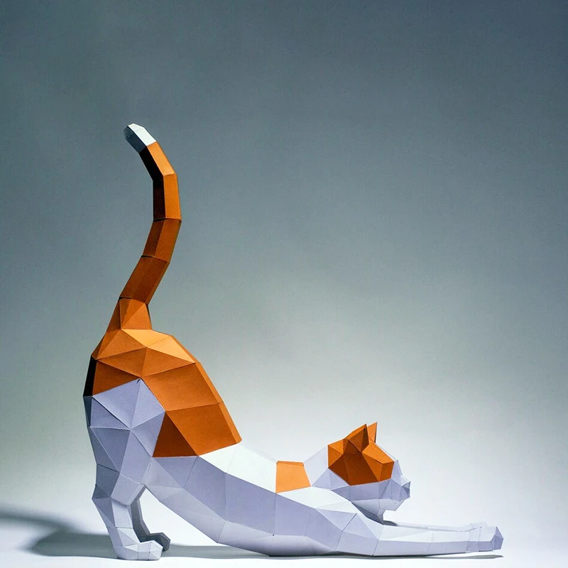 

3D бумажная модель ручной работы 62 см, растягивающаяся кошка, «сделай сам», бумажная поделка, домашний Настенный декор, настольное украшение, пазлы, образовательные пазлы, декупаж здания
