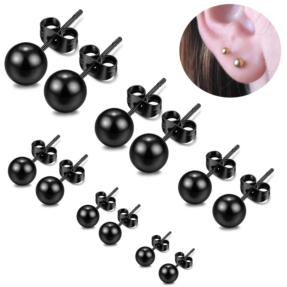 

2Pcs/1Pair Stainless Steel Round Ball Stud Earrings For Women Man Dia 3-8mm Mini Ear Bone Nail Simple Ear Jewelry