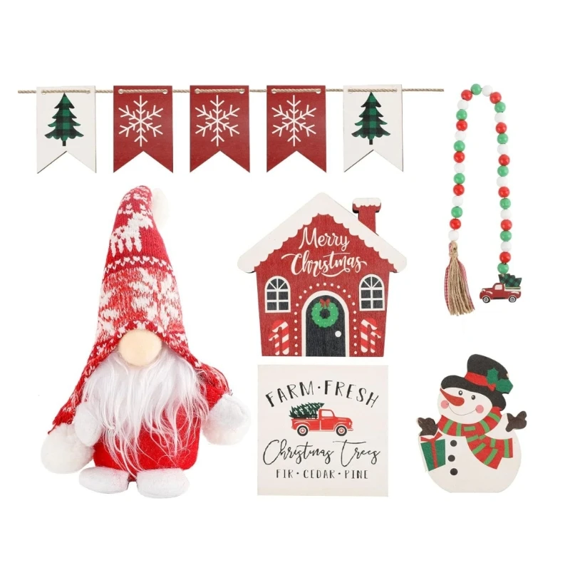 

Christmas Table Sign Set Holiday Gnome Charm Festive Tiered Tray Decorations