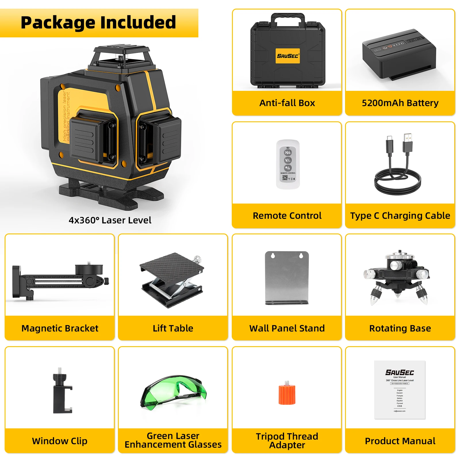 

Huepar SAVSEC 4D Лазерный Уровень 16 Линий