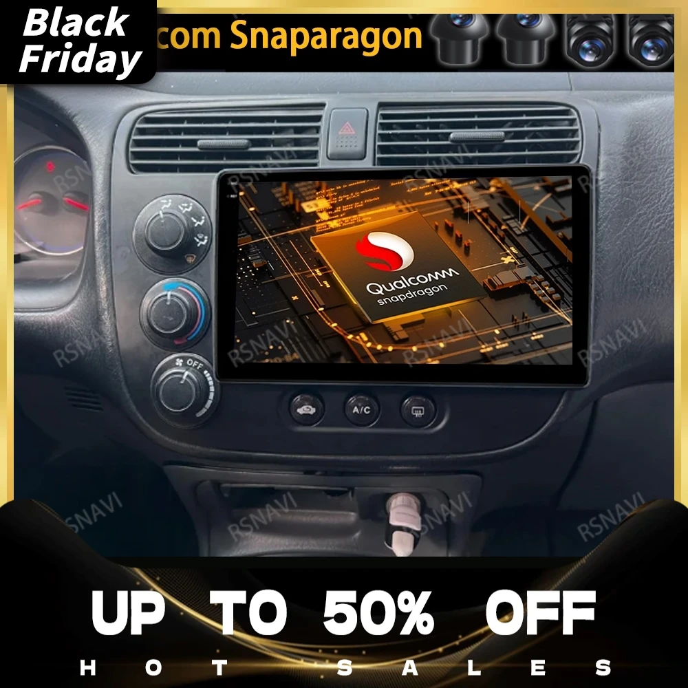 Фото Автомобильный радиоприемник Android 14 для Honda Civic 7 2000-2006 Carplay, авто мультимедийный стерео видеоплеер, GPS NAVI 4G WIFI QLED AI Voice BT №1