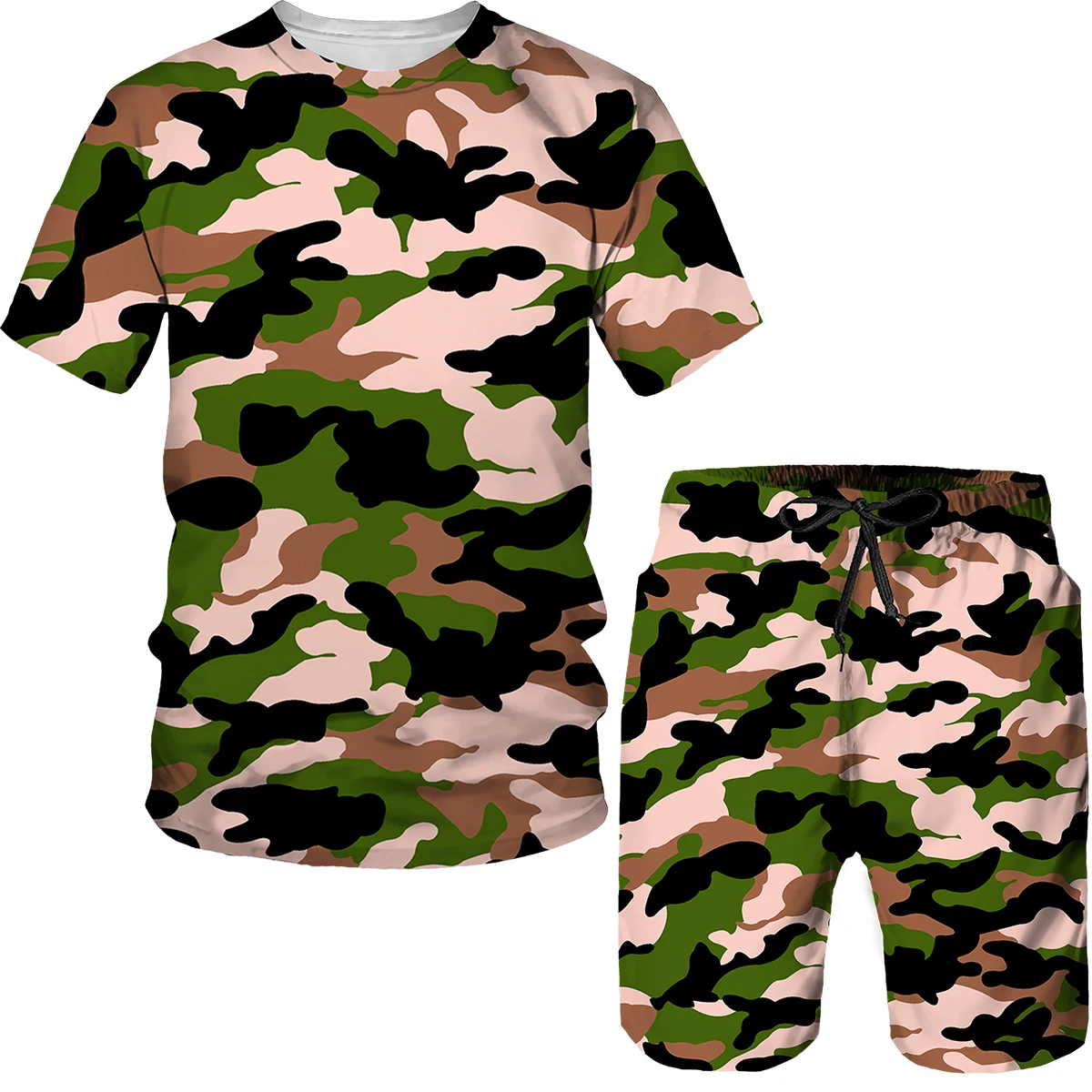 Camouflage Clothing Summer Men's T Shirt Loose O-neck Short Sleeve Tops Casual Comfortable Shorts 2 Piece Outfit Men Clothing
