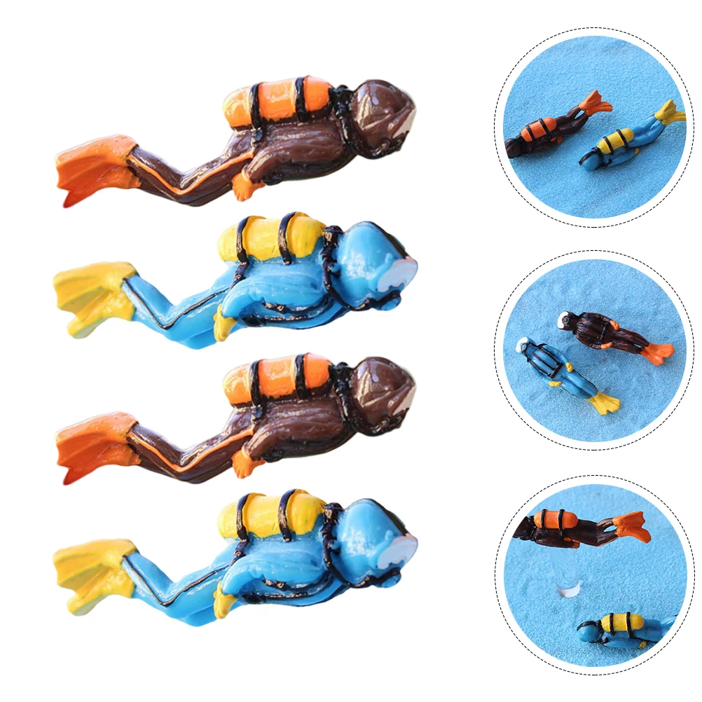 

4Pcs Ocean Scene Model Toy Action Figure Diver Action Figure Fish Tank Ornament Diver Model Toy Micro Landscape