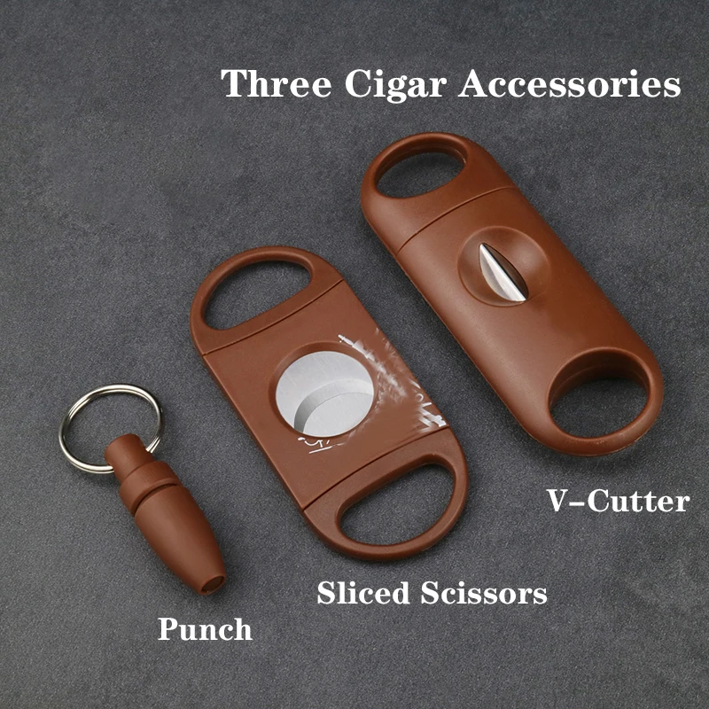 Cuba Cigar Cutter 3 Cigar Set Pocket V-Cut Sharp Stainless Steel Cigar Scissors Guillotine Punch Knife Cigar Accessories Tool