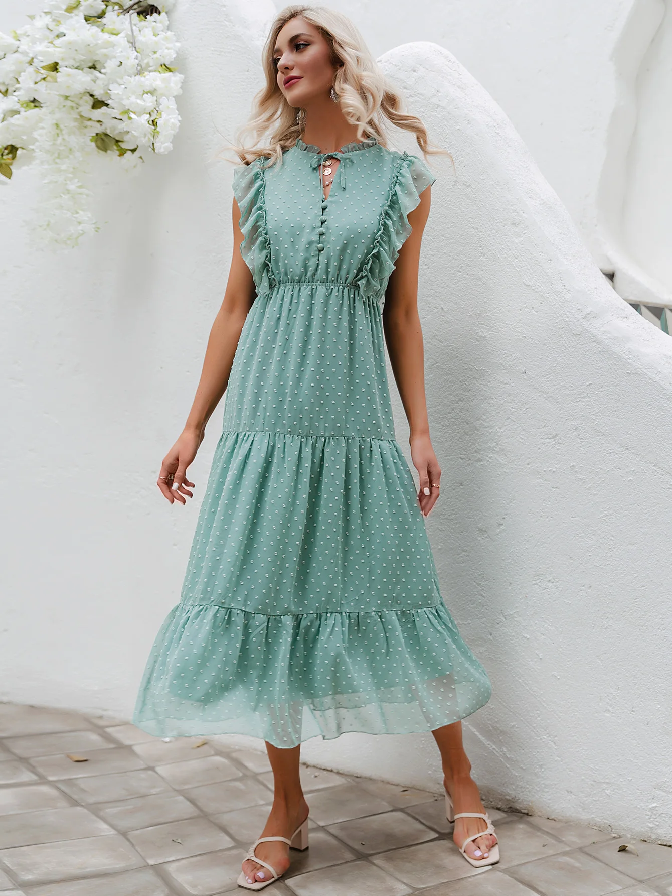 

Trendeez Casual Polka Dot Sleeveless Sheath Pleated Vacation Ankle-length Dress