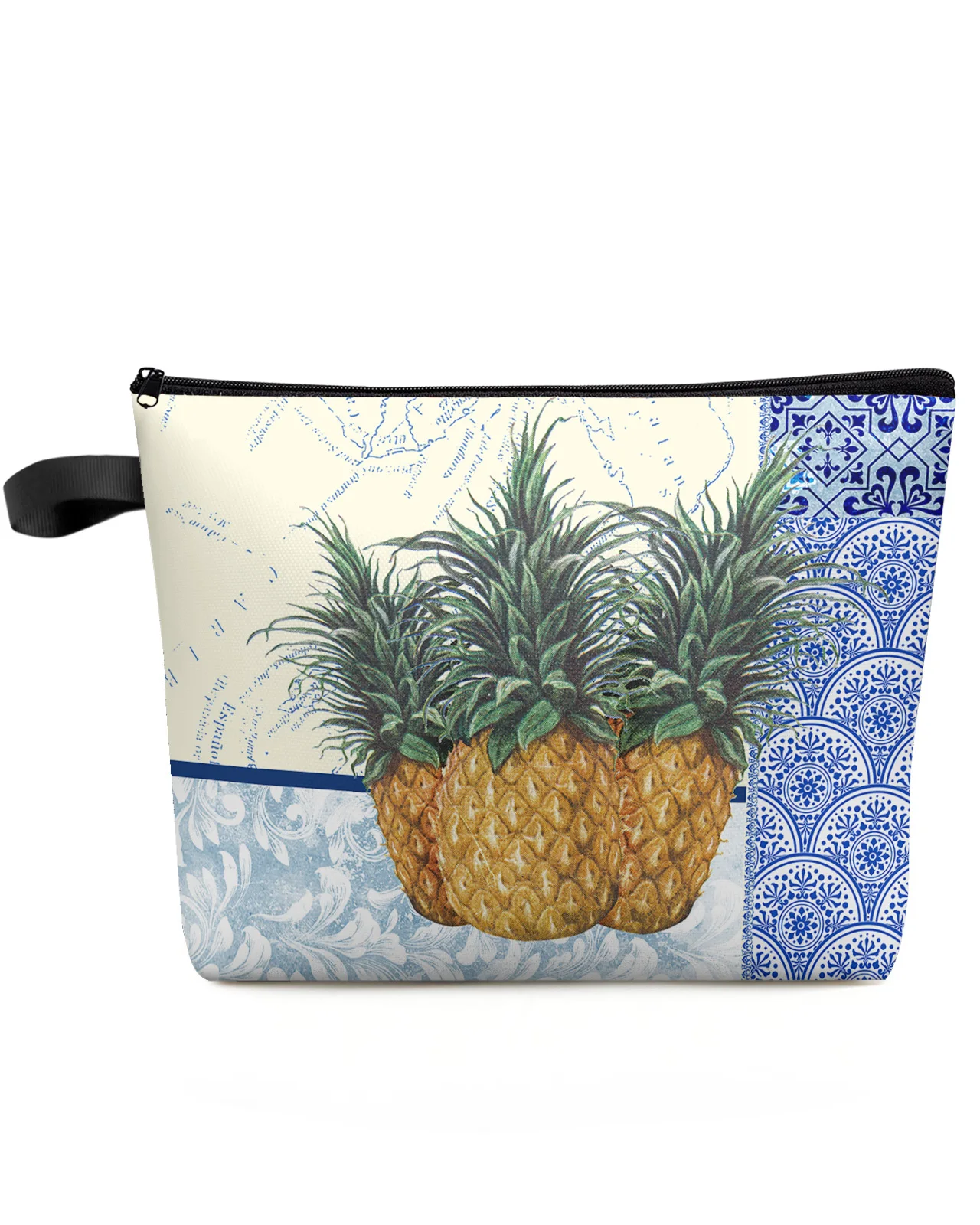 

Blue And White Porcelain Texture Pineapple Custom Travel Cosmetic Bag Portable Makeup Storage Pouch Women Waterproof Pencil Case