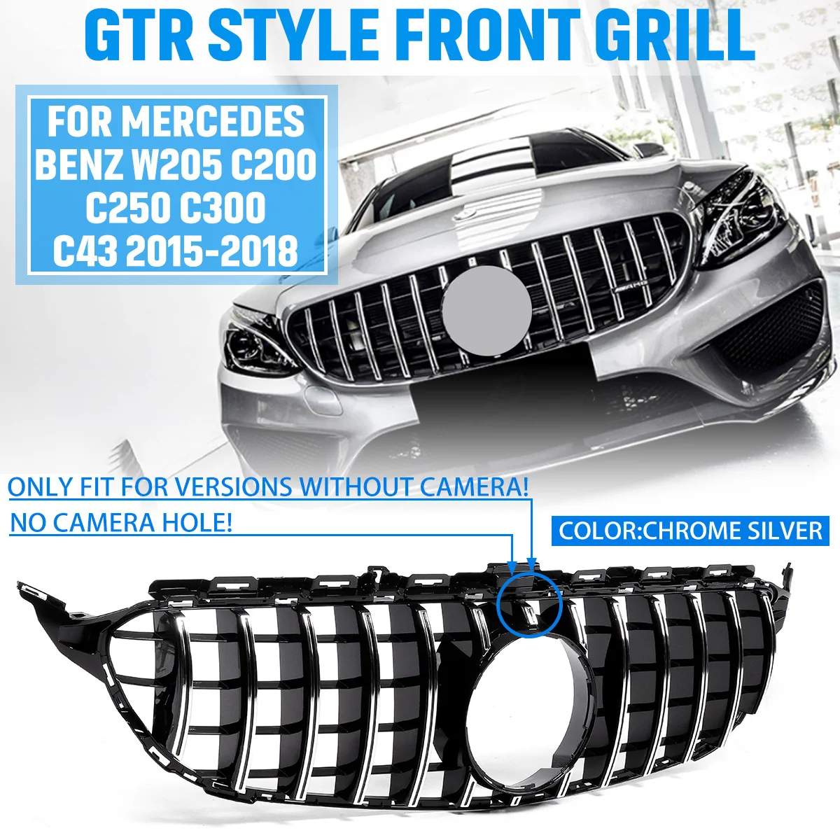 

GTR Upper Grille Diamond Style Look Front Grill For Mercedes Benz C class W205 C200 C250 C300 C350 AMG 2015 2016 2017 2018