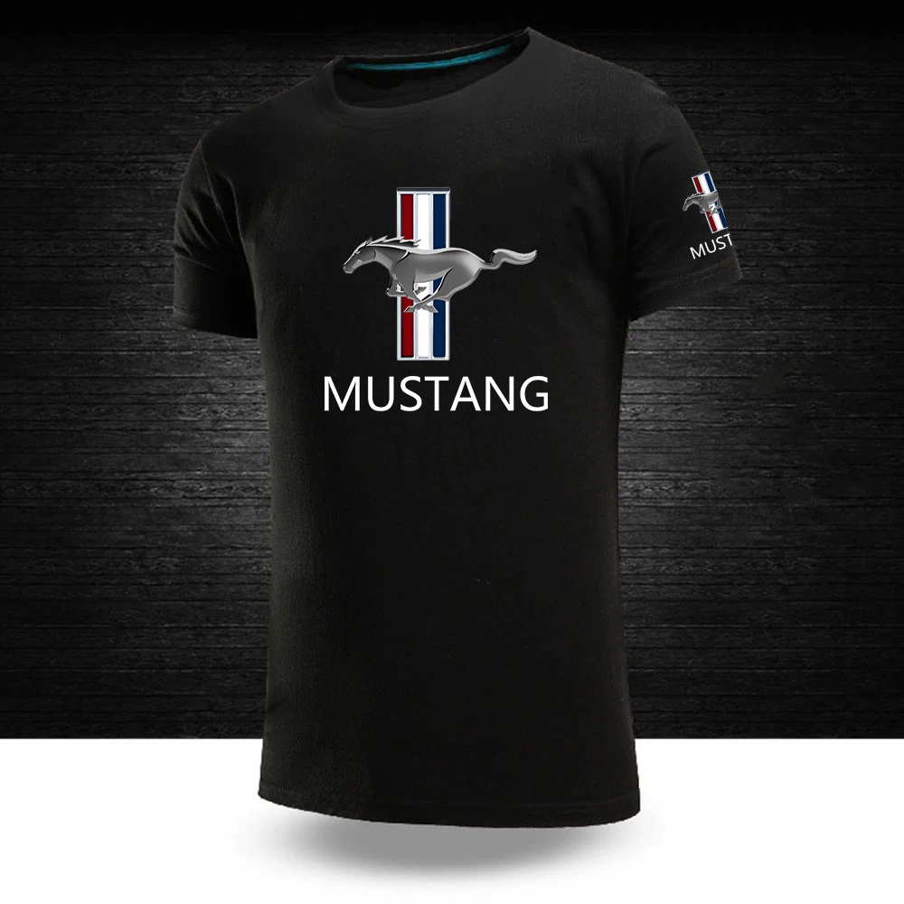 

2022 Летняя мужская повседневная футболка с коротким рукавом и принтом логотипа Mustang, 100% хлопок, стандартная удобная спортивная футболка в ст...