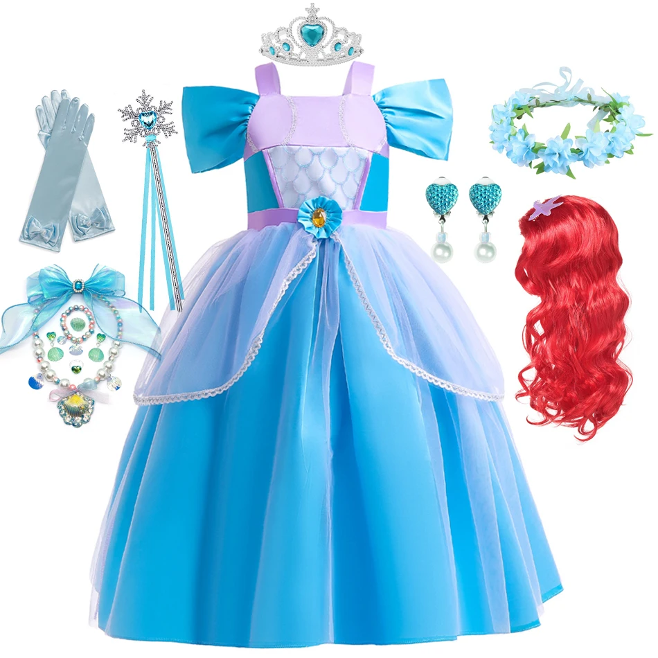 

Disney Mermaid Ariel Dress Girl Princess Cosplay Clothing Birthday Costume Halloween Fancy Off Shoulder Children Carnival Party