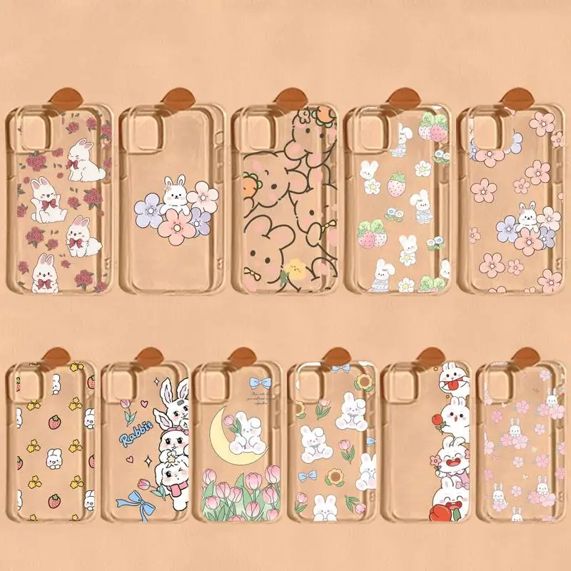 

Cartoon Rabbit illustration Phone Case For iPhone 14 13 12 11 Pro Max Mini X Xs XR 6 7 8 Plus SE 2020 Transparent Case