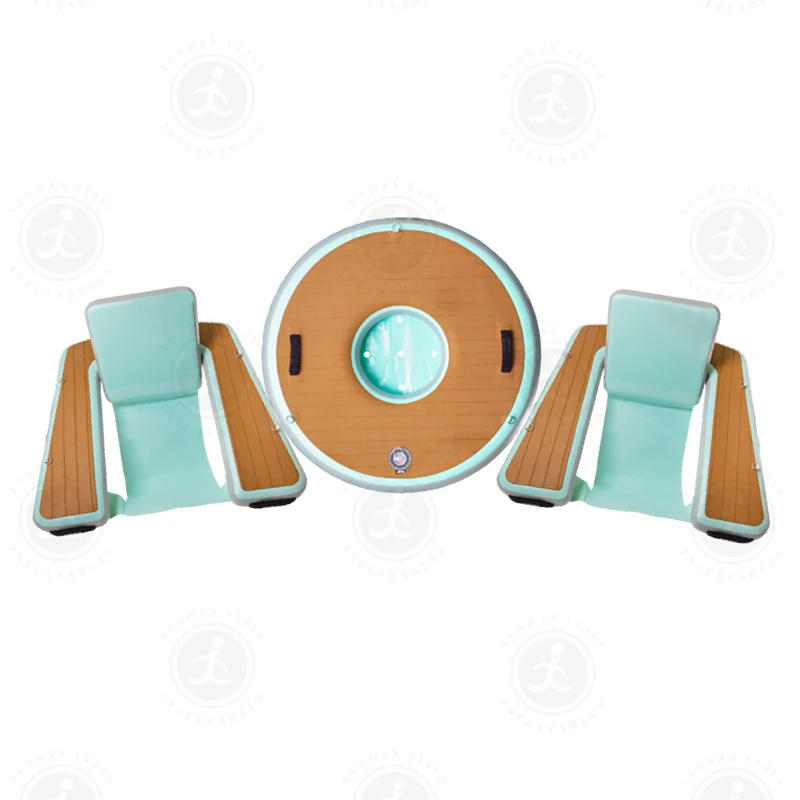 

Hot Sales Summer Water Play Equipment Inflatable Water Floating Chair Hangout Chair Swim Platform With Eva Teak