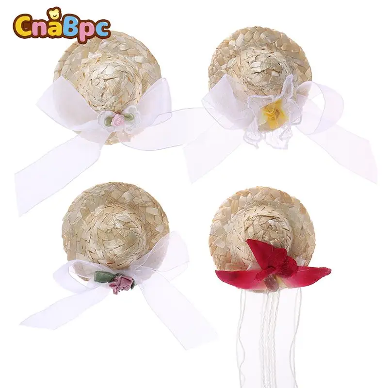 

Fashion 1:6 Dollhouse Miniature Straw Hat Beach Hat With Flower For 30CM Doll Decor Hand Weaved Headgear Accessories