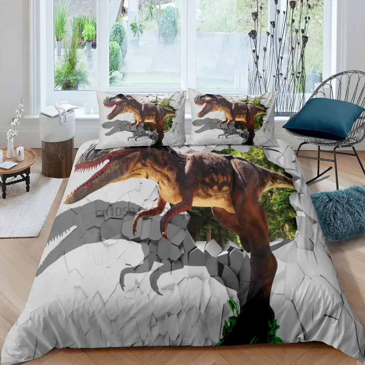 

3d visual Jurassic Park quilt cover Dinosaur Bedding Set Microfiber Duvet Cover Boy Home Bedclothes with Pillowcase full size