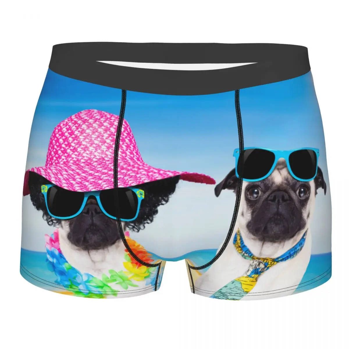 

Underwear Men Boxers Couple Of Pug Dogs On Summer Beach Hat Sexy Boxer Underwear Male Panties Underpants Boxershorts Homme