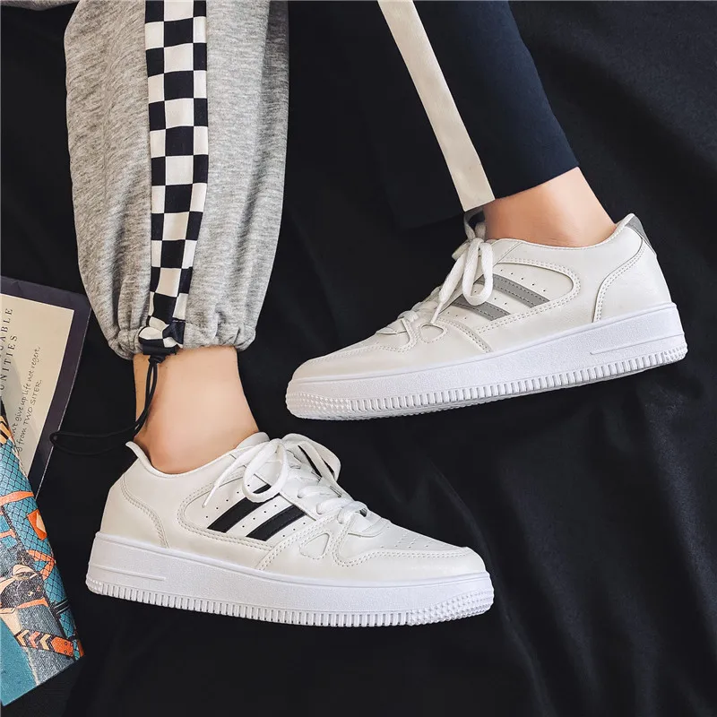 

Мужские кожаные кроссовки, Вулканизированная подошва, повседневная спортивная обувь, белые