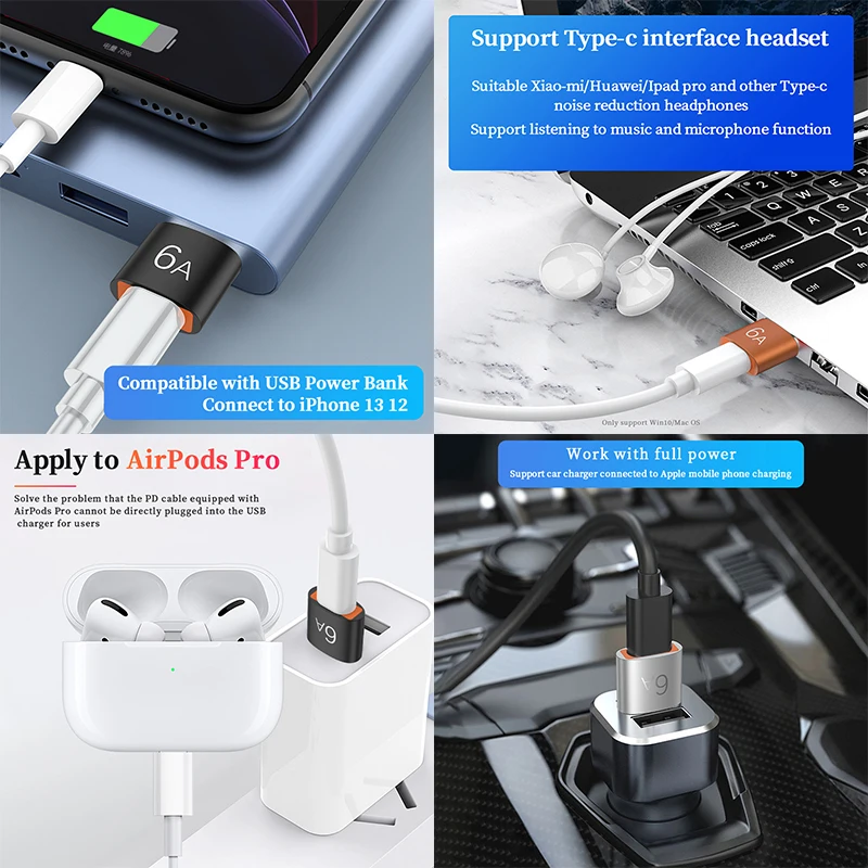 Переходник для кабеля 6A Тип C мама-USB папа |