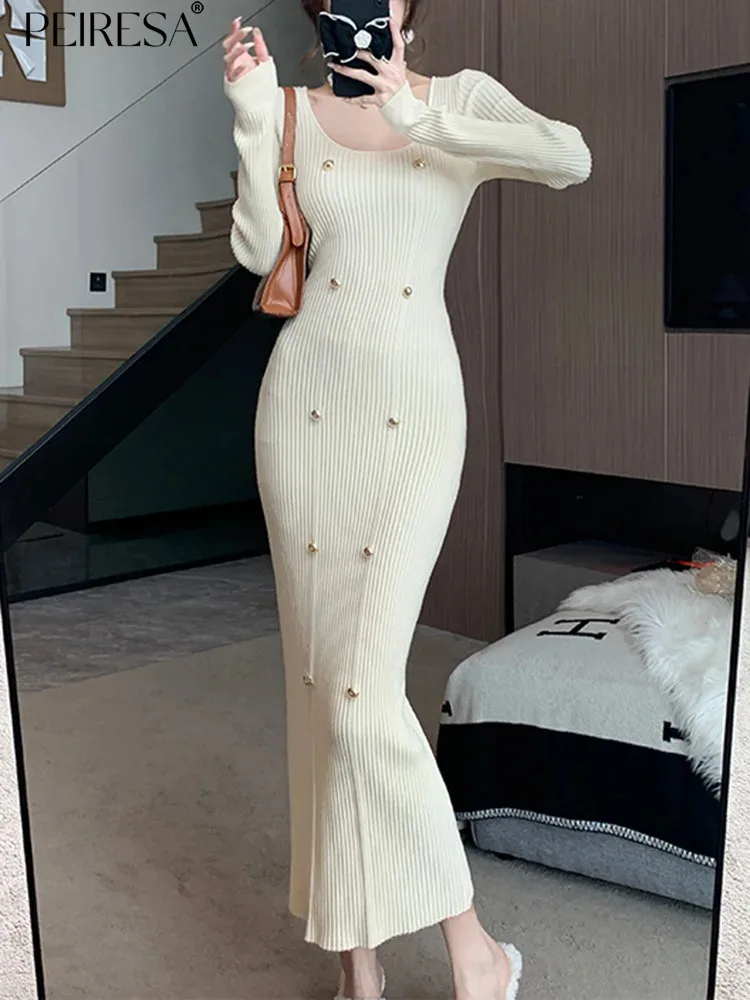 

Женское трикотажное платье с длинным рукавом, однотонное