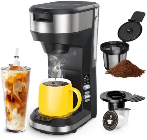 

and Iced Coffee Maker for K Cups and Ground Coffee, 4-5 Cups Coffee Maker and Single-serve Brewers, with 30Oz Removable Water Re