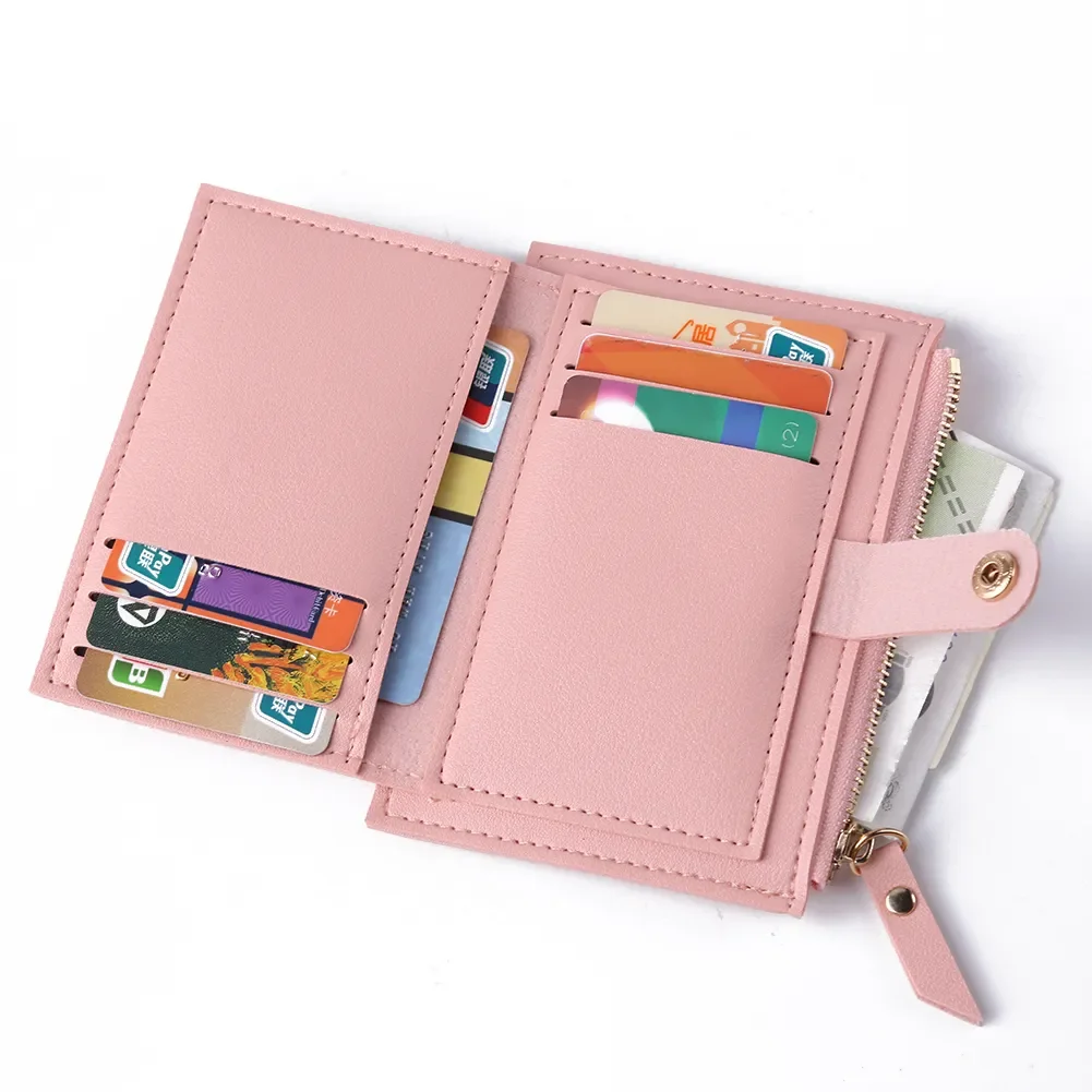 Women Card Holder Fashion Solid Color Credit Card ID Card PU Leather Multi-slot Holder Mini Coin Purse Wallet Case Pocket