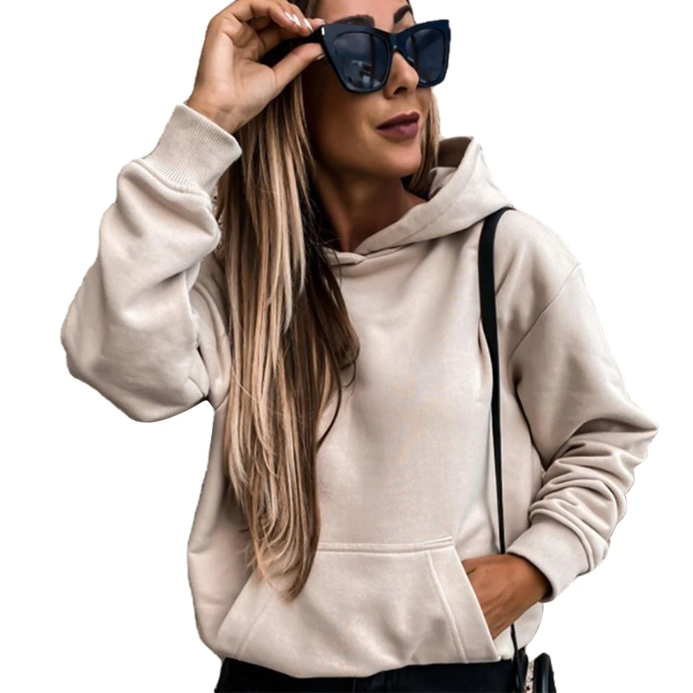 

Fashion Solid Lightweight Gift Drawstring Comfortable Casual Women Hoodie Autumn Winter Loose Keep Warm Long Sleeve With Pocket