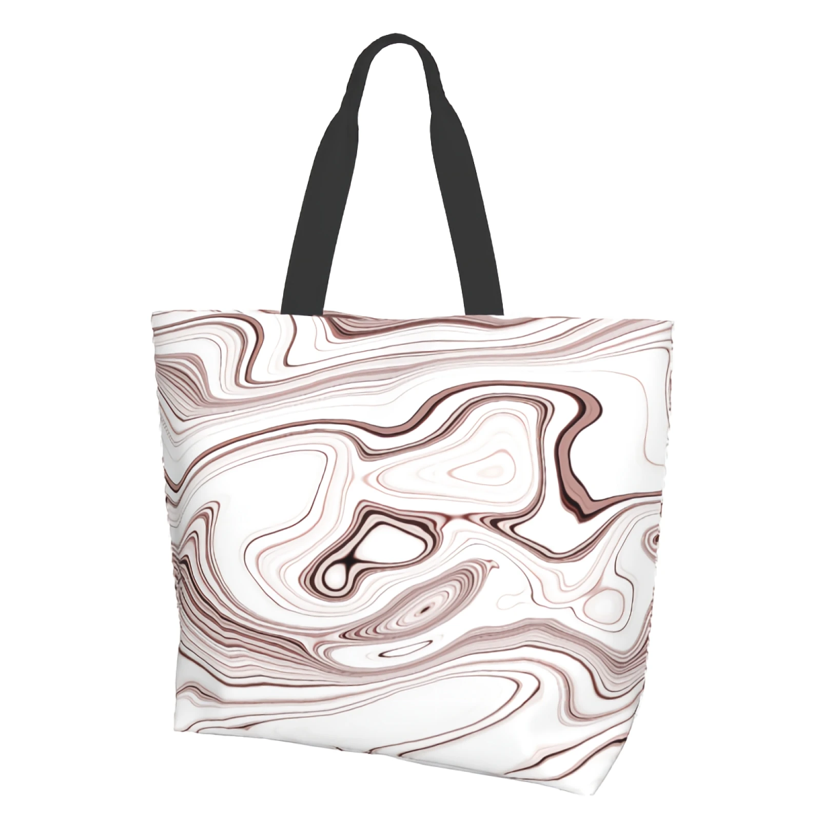 

White and Brown Reusable Tote Bag Shopping Travel Storage Tote Lightweight Washable Shoulder Bags Handbag with Inside Pockets