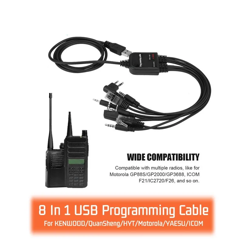 HOT 8 In 1 USB Programming Cable Multifunctional Compatible For Walkie Talkie KENWOOD/QuanSheng/HYT/Motorola/YAESU/ICOM Radio