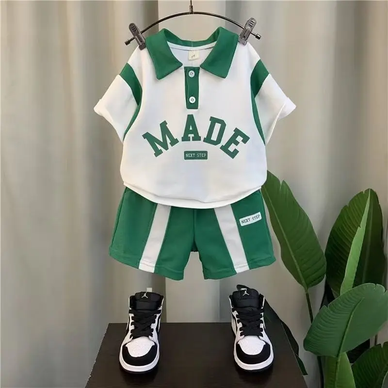 Boys' Summer Suit 2022 New Cool Handsome Boy Polo Shirt Shorts Fried Street Children's Two-Piece Suit