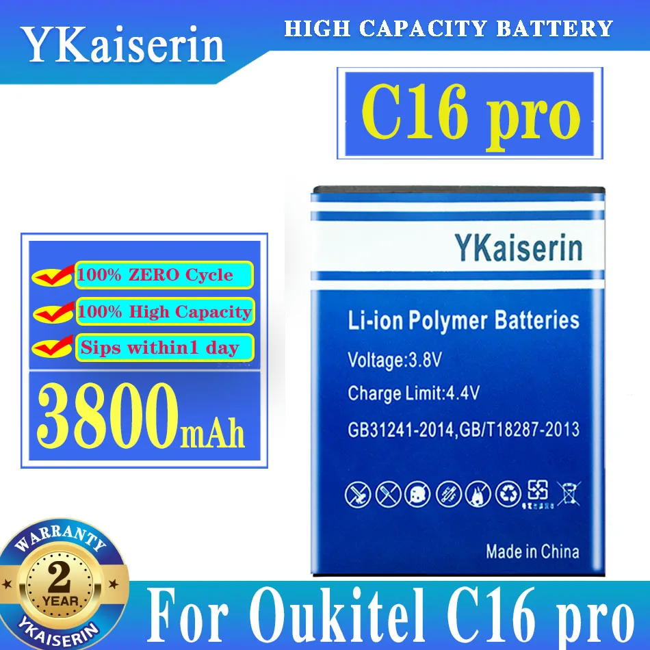 

YKaiserin For Oukite C16 Pro Phone Battery 3800mah for OUKITEL C16Pro 5.71'' Android 9.0 19:9 MT6761P 3GB 32GB Smartphone