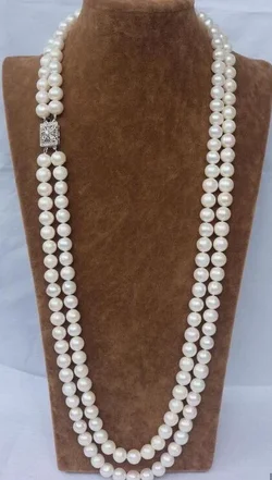 

Beautiful CHARMING NATURAL 2 ROW 9-10MM WHITE AAA++ AKOYA SOUTH SEA PEARL NECKLACE 23" 24"