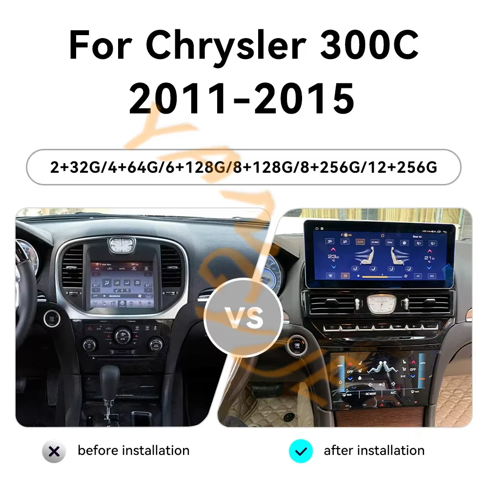 Фото 12,3-дюймовый обновленный Android14 HD-экран для Chrysler 300C 2011-2015, автомобильный радиоприемник, GPS-навигация, мультимедийный плеер, головное устройство DSP CarPlay №2