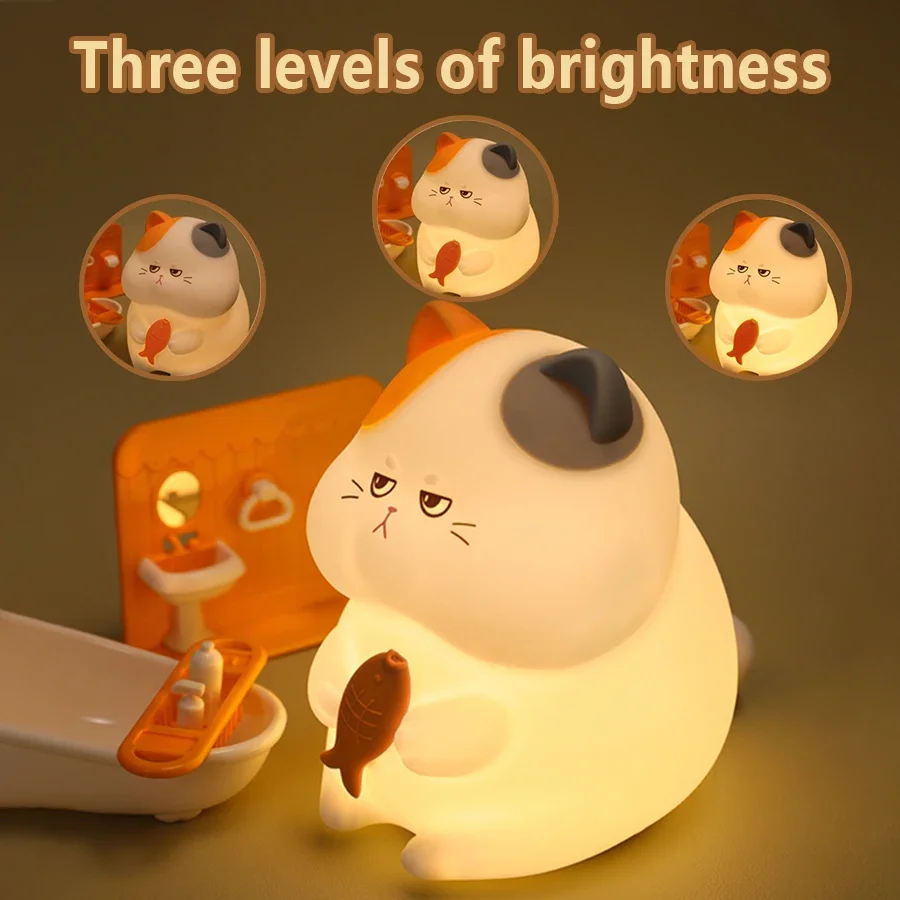 Силиконовый ночник AVACOM в форме милого кота и рыбы перезаряжаемая батарея