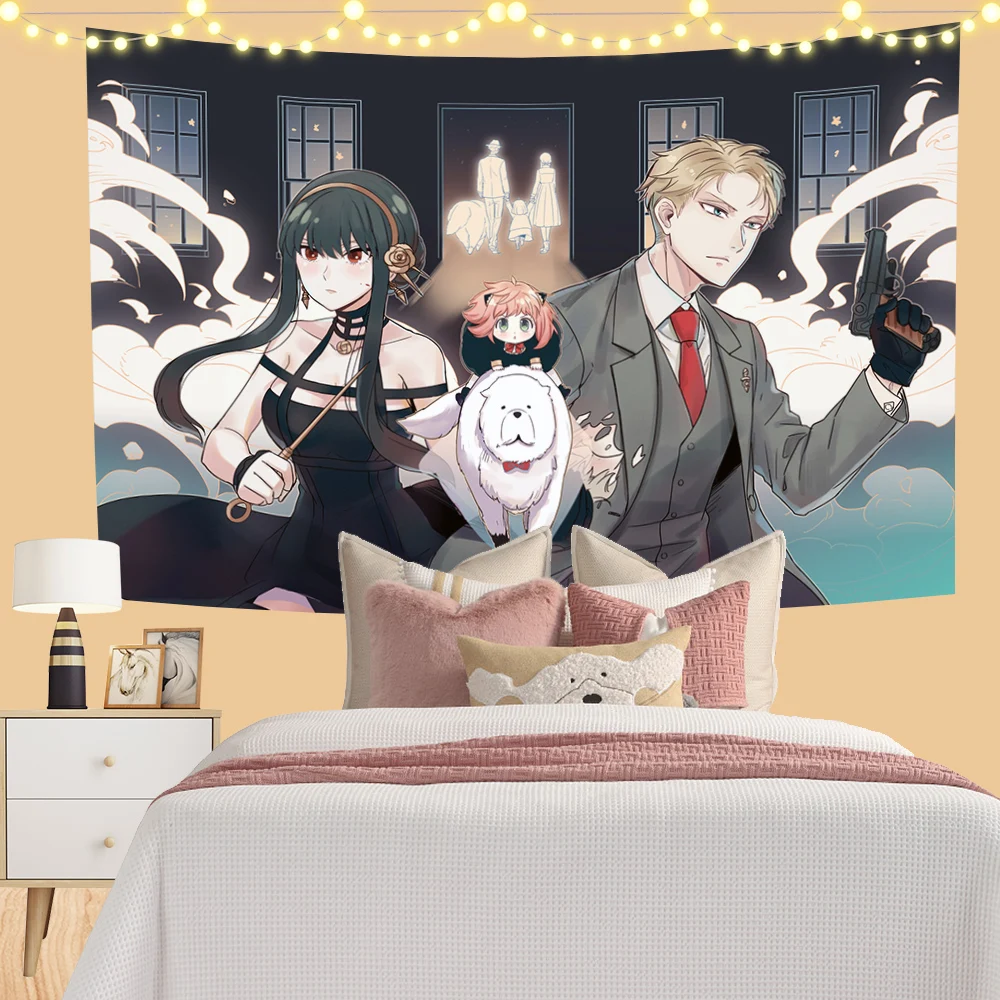 

Spy X Family Tapestry Wall Art Poster Kawaii Room Decoration Anime Tapestry Wall Hanging Cloth Aesthetic Bedroom Decoration