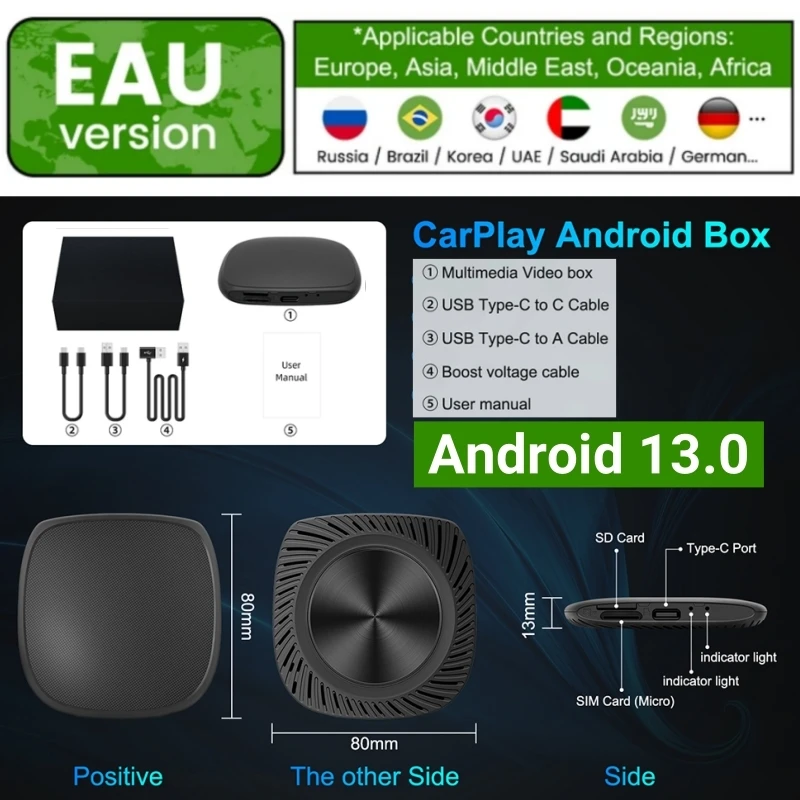 

Android 13 Rhythm CarPlay AI Box Qualcomm SM6115 Беспроводная Android Auto Smart TV Box SIM 4G LTE WiFi Точка доступа для Netflix YouTube