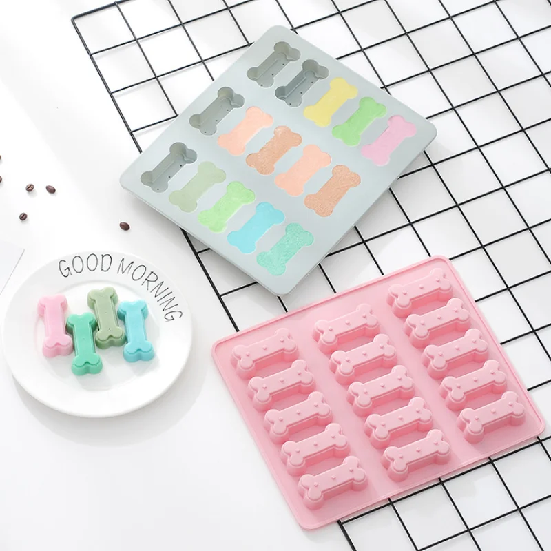 

15 Holes Dog Bone Biscuit Silicone Mold Baby Teething Grinding Stick Dessert Baking Mould Handmade Cake Pudding Ice Cube Tools