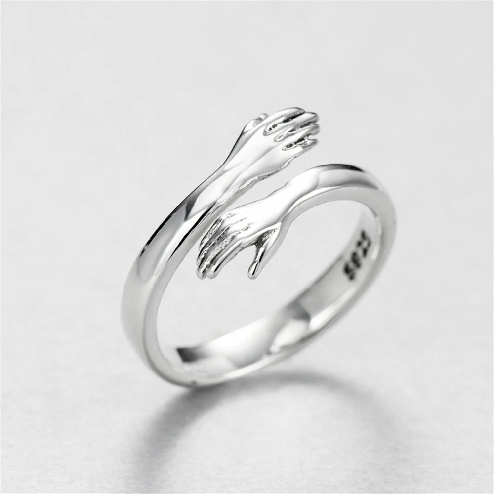 

PANJBJ 925 Sterling Silver Hug Finger Ring for Women Engagement Gift Hyperbole Retro Lover Jewelry Dropshipping