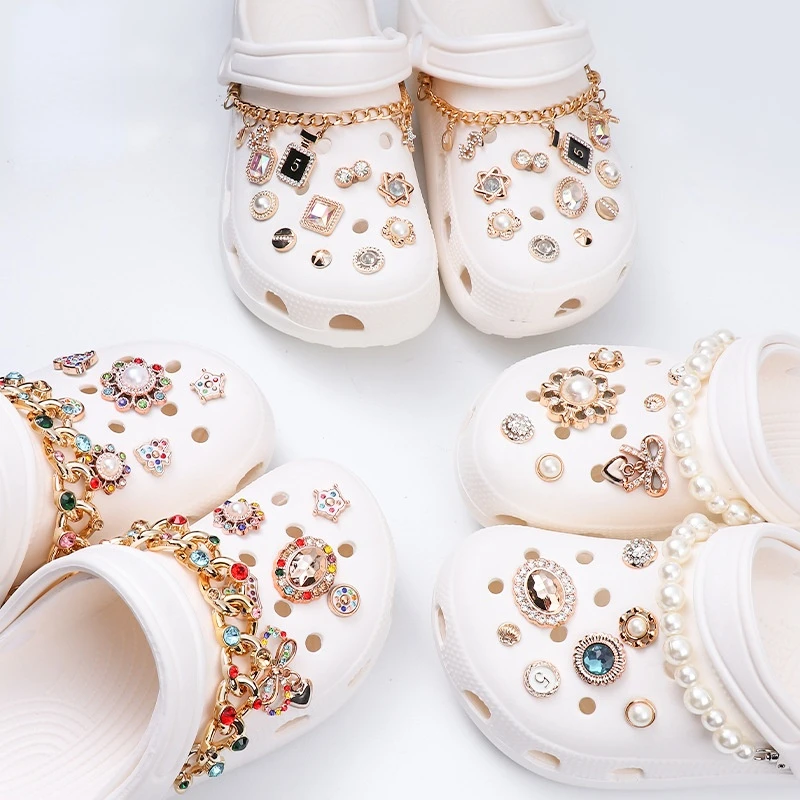 DIY Pearl Rhinestone Croc Charms Luxury Croc Decorations Sandals Shoes Accessory Set Metal Slippers Adornment Jeweled Charms