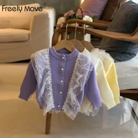freely move girls sweater jacket new autumn childrens clothing baby sweater coat childrens lace sweater knitted cardigan