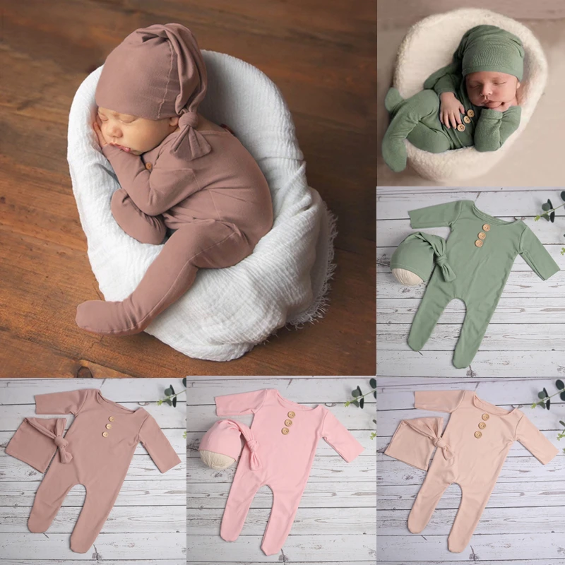 ❤️CYMMHCM Newborn Photography Clothing Hat+Jumpsuit 2Pcs/set Baby Photo Props Accessories Studio Infant Shoot Clothes Fotografia