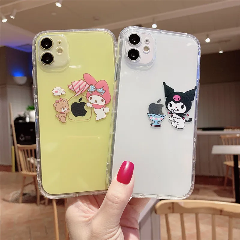 

Kawaii Sanrio Transparent Phone Case Mymelody Kuromi for Iphone14 13 12 11 Xs Xr Pro Max All-Inclusive Anti-Drop Accessories Toy