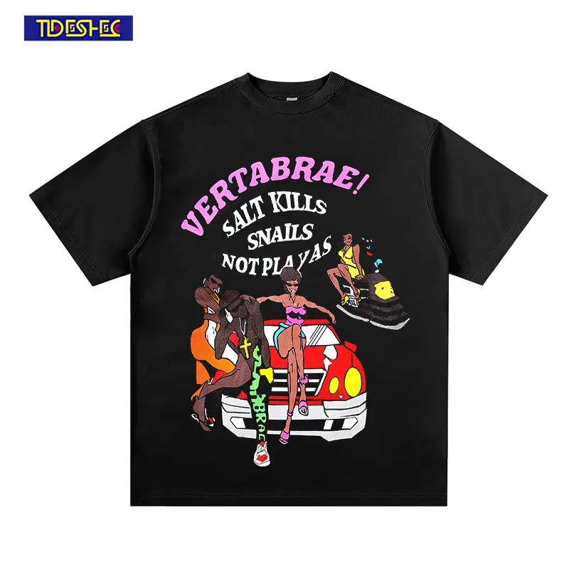 

Футболка TIDESHEC мужская оверсайз, уличная одежда, смешной принт с машинкой, хлопковая рубашка в стиле Харадзюку, с коротким рукавом, в стиле хи...