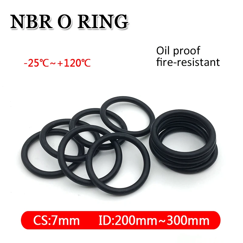 

5pcs NBR O Ring Gasket CS 7mm ID 200~300mm Automobile Nitrile Rubber Round O Type Washer Corrosion Oil Resistant Sealing Gaskets