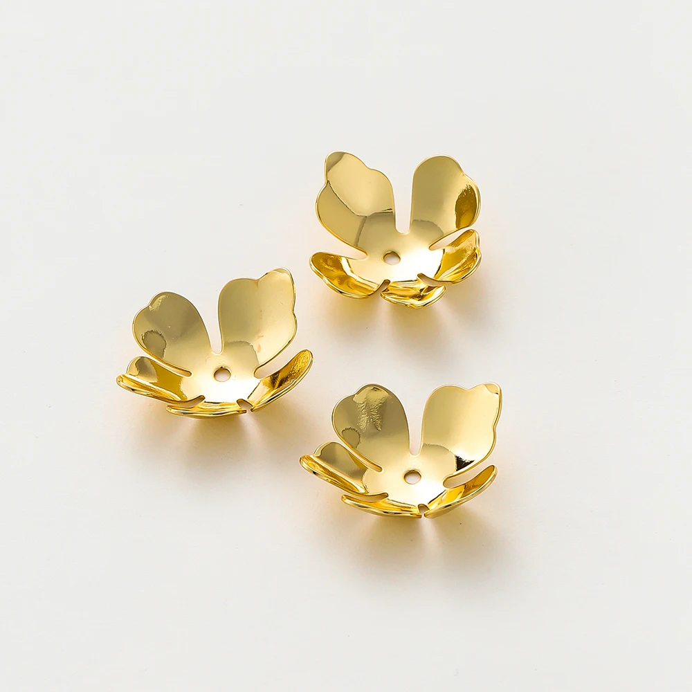 10Pcs 18mm 14K/18K Gold Color Plated Brass Five Petal Flower Cap Beads Caps for Bracelet Necklace Jewelry Making DIY Accessories