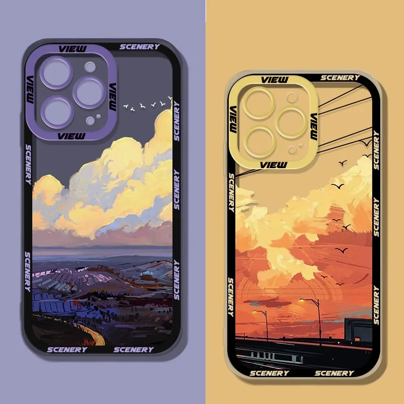 INS корейский чехол для телефона с изображением неба для iPhone 11 12 13 14 Pro Max 14 Plus Снежная гора противоударный защитный чехол для объектива