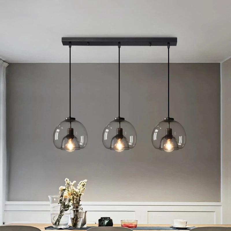 Vintage Smoke Gray Glass Pendant Lights 1/2/3 Light Living Dinning Room Bedroom Nordic Led Loft Industrial Hanging Lamp Fixtures