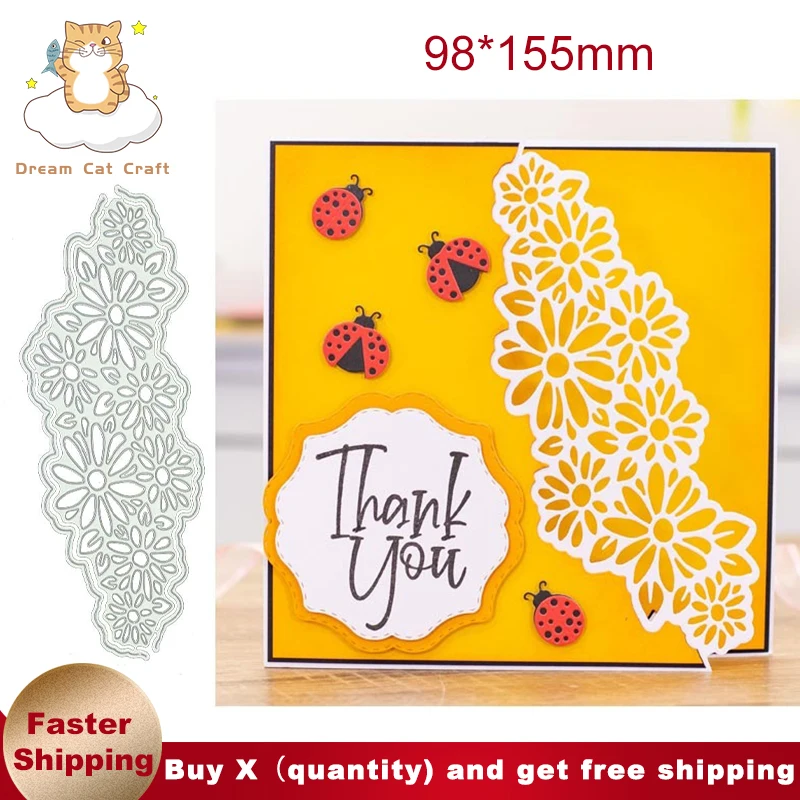 

Delicate Daisies Flower Lace Frame Metal Cutting Dies Stencil Scrapbooking DIY Album Stamp Paper Card Embossing Decor Craft New