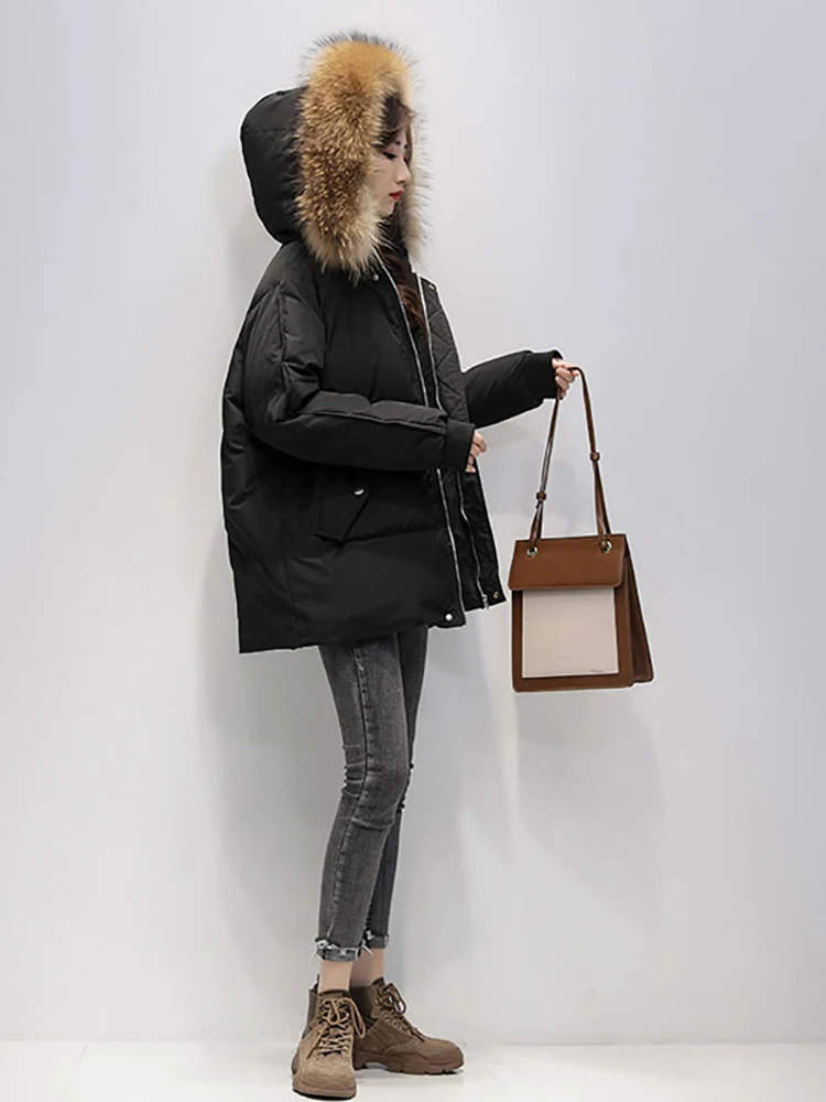 2023 New Warm Thicken Loose Down Jacket Women Winter Short Jacket Hooded Fur Collar Cotton Coat Korean Female Parkas Basic Coat
