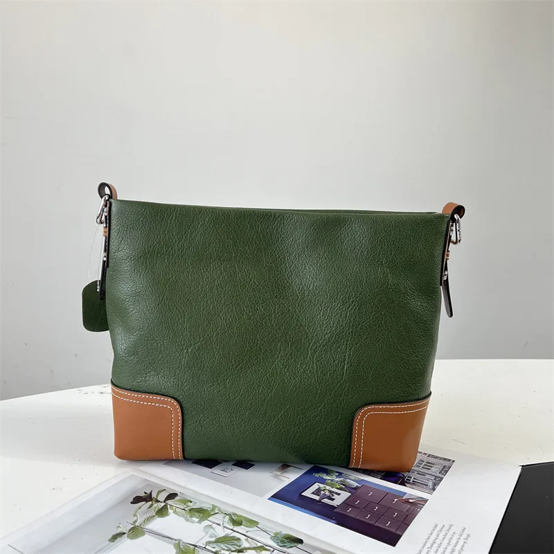 

Fashion Trend Panelled Tote Luxury Designer Handbags Women'S Genuine Leather Bucket Casual Vintage Shoulder Side Bags For Ladies