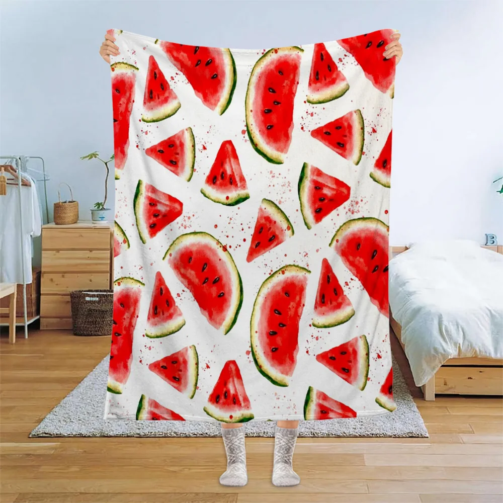 

Watermelon Strawberry Fruit Flannel Throw Blanket Warm Sofa Bed Decor King Size Kid Teen Camping Picnic Gift Blanket Summer Soft