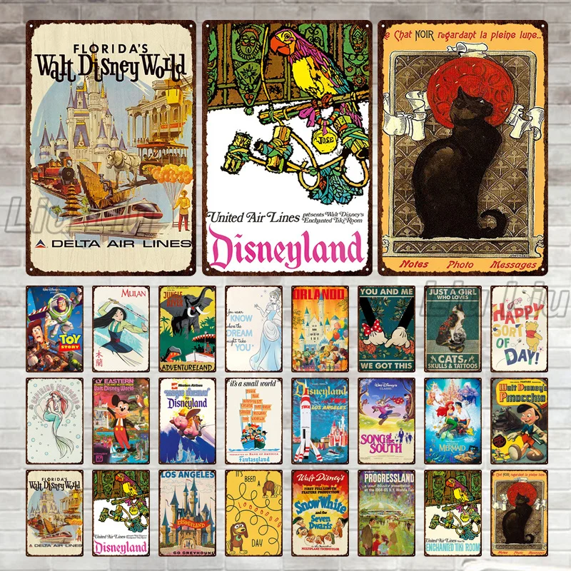 

Disney Metal Tin Sign Plate Walt Cartoon Character Castle World Posters Vintage Metal Sign Painting Playground Home Wall Decor